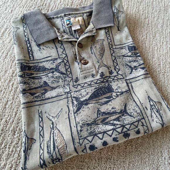 🔥KAHALA Hawaiian USA Made Marlin Fishing Outdoor 1/4 Button Faded Cotton Shirt - Picture 5 of 13